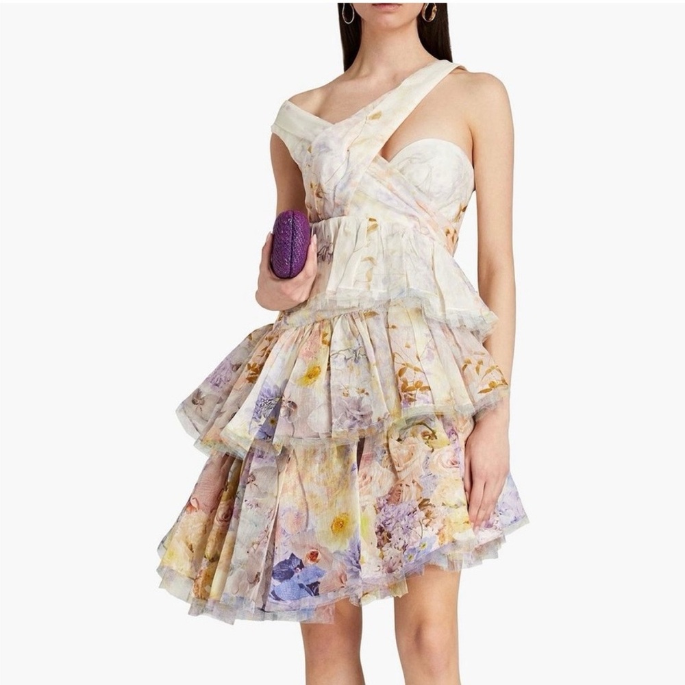 Zimmerman authentic tiered Floral print silk and linen-blend gauze mini Dress
